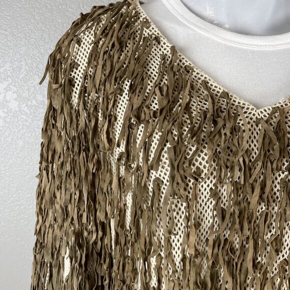 Judith Ann Creations Leather Brown Fringe Sweater Sz S Western Rodeo  Southwest - Picture 2 of 11
